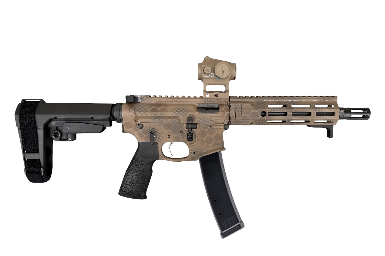 DANIEL DEFENSE PCC 9mm AR-Style Pistol with Arid Rattlecan Finish and Vortex Crossfire II Red Dot